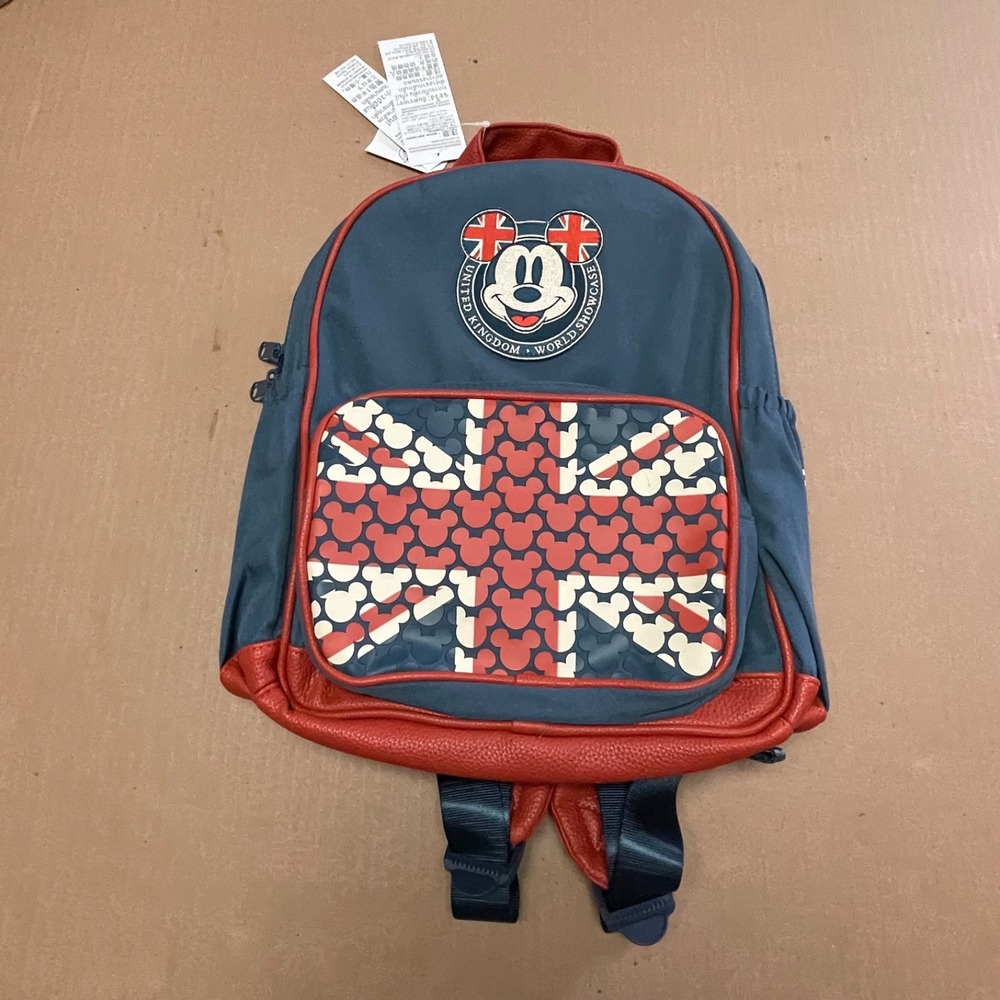Disney EPCOT UK Pavilion Mickey Mouse Union Jack Backpack Blue Red NWT